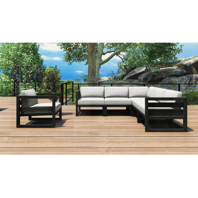 Avion 6 Piece Sectional Set - Black, Canvas Natural Sunbrella® Canvas, Slate