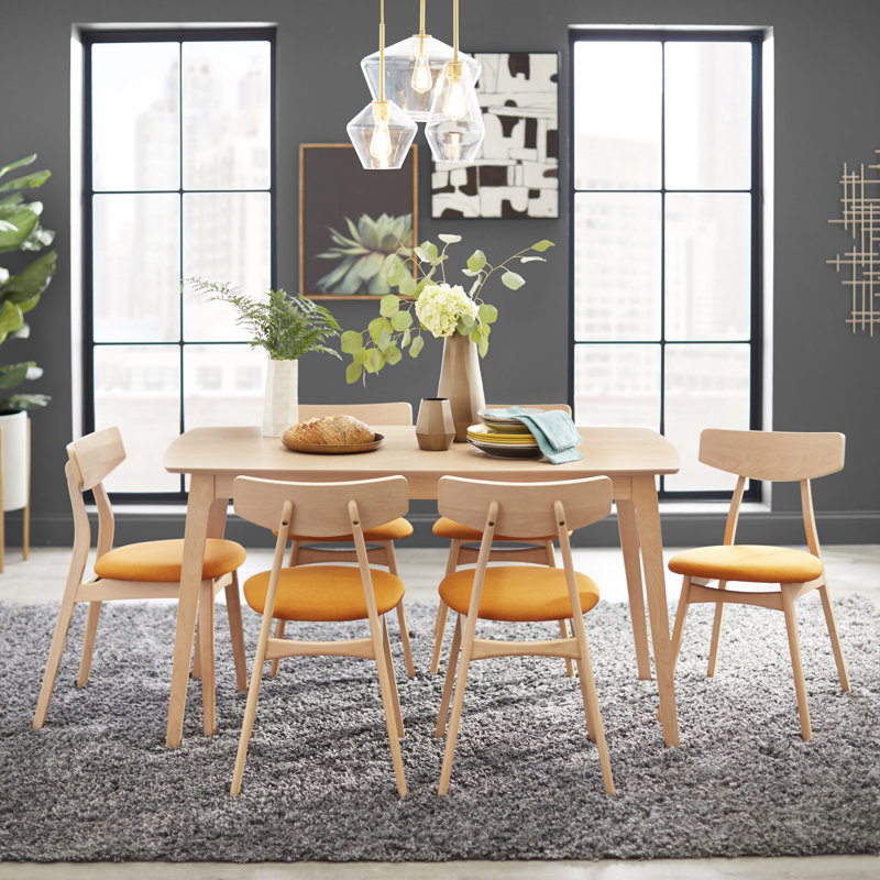 Brunehilde Dining Set, Natural/Orange, 7 Pieces: Table, 6 Chairs