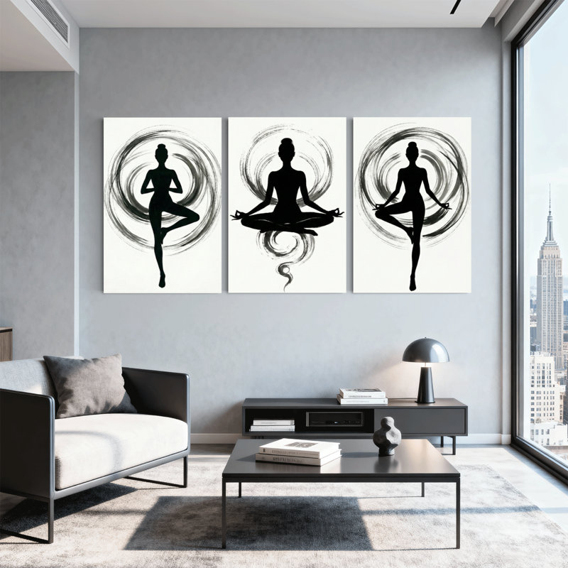 «Abstract Yoga Silhouette Art», ensemble de 3 reproductions d'art sur toile, H 30 po x l 60 po