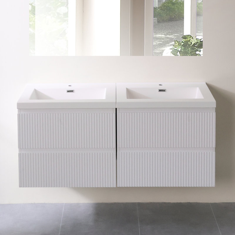 Meuble-lavabo flottant à double cuve, Blanc