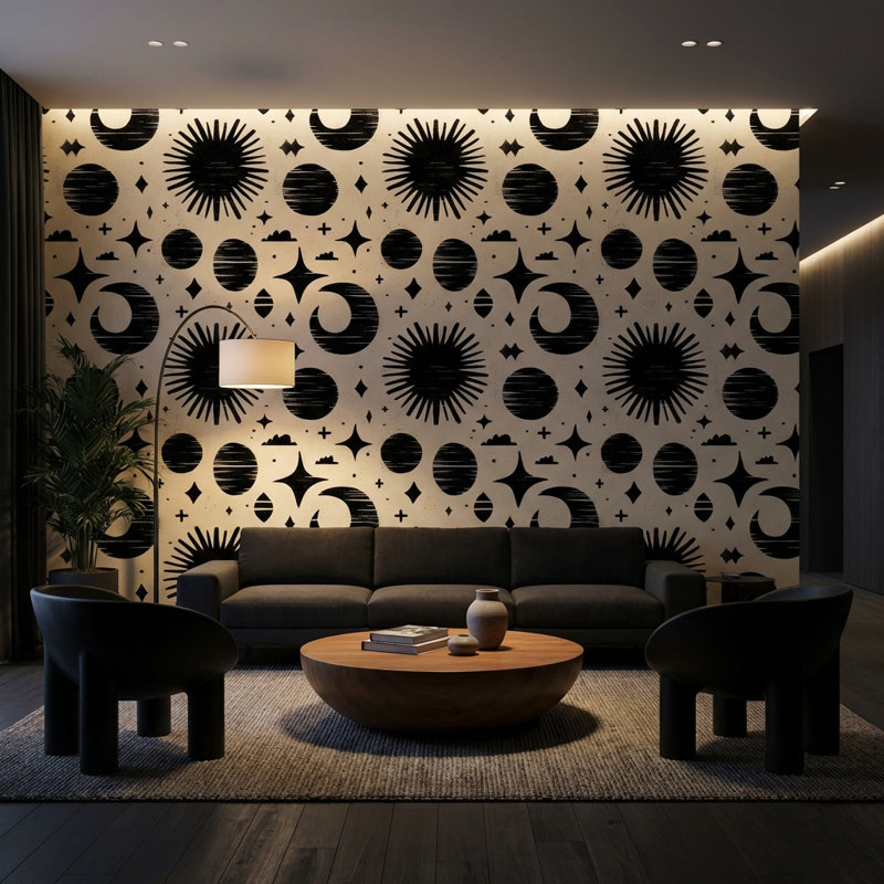 Papier peint abstrait moderne avec motif floral autocollant, Non-Woven Non-Pasted