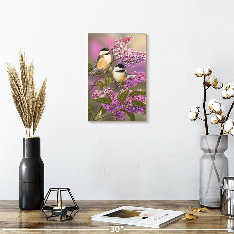 Brampt Lilacs And Chickadees, 12" H x 8" W