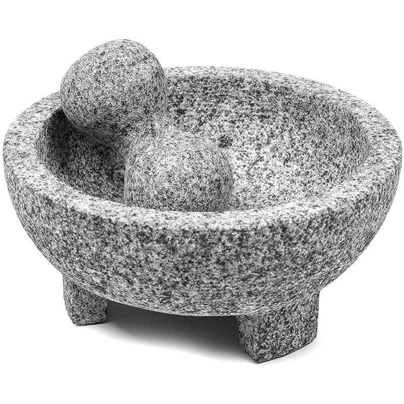 6-Inch Gray Granite Molcajete with Pestle for Grinding and Mashing