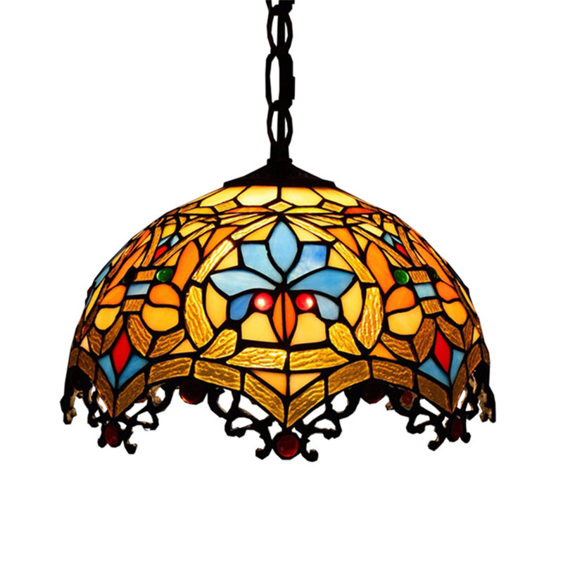 Forontenac 1 - Light Victorian Style Hanging Lights Stained Glass Dome Pendant