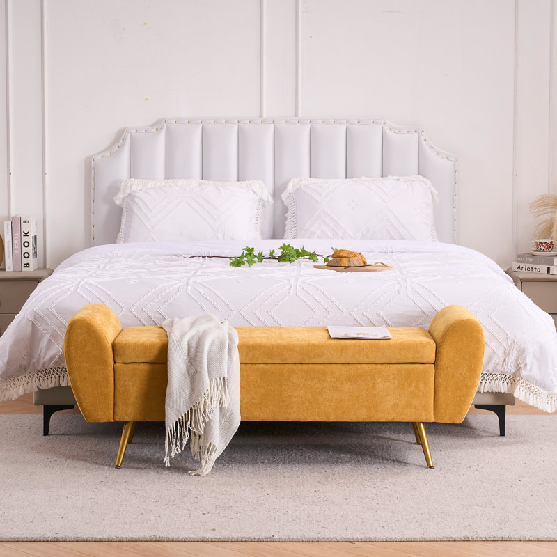 Shaneta 57"W Upholstered Storage Bench with Arms, Yellow