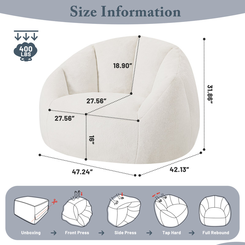 Large Microfiber / Microsuede Compression Shell-Shaped Bean Bag Chair Bean Bag Sofa, Beige Microfiber