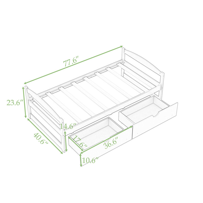 Lit plateforme en bois 2 tiroirs Kristle, Gris
