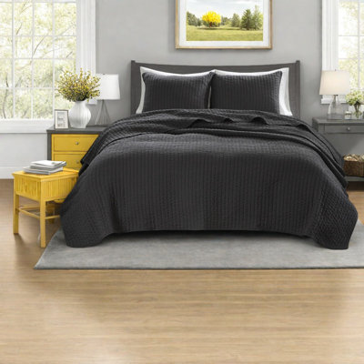 Ensemble de literie en microfibre noire, style maison de campagne confortable, confort toute l'année
