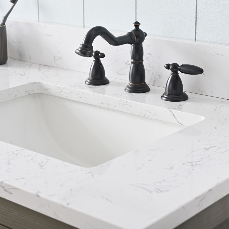 Ensemble de meuble-lavabo double 72 po Ajiya, Carrare blanc, Gris texturé / noir mat