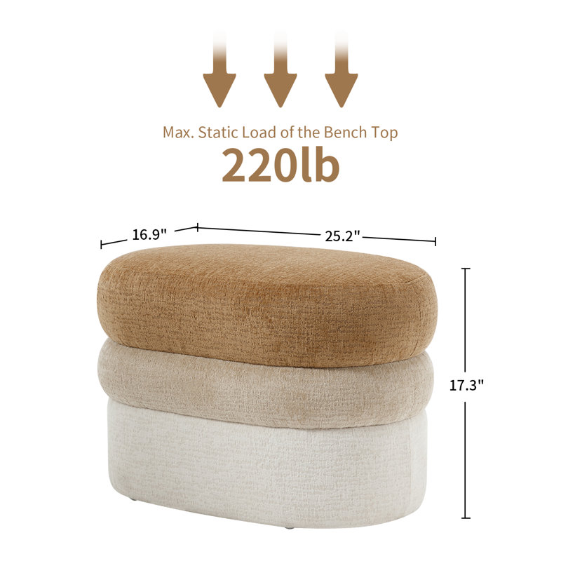 25.2"W Upholstered Ombre Ottoman, Brown/Beige/Ivory