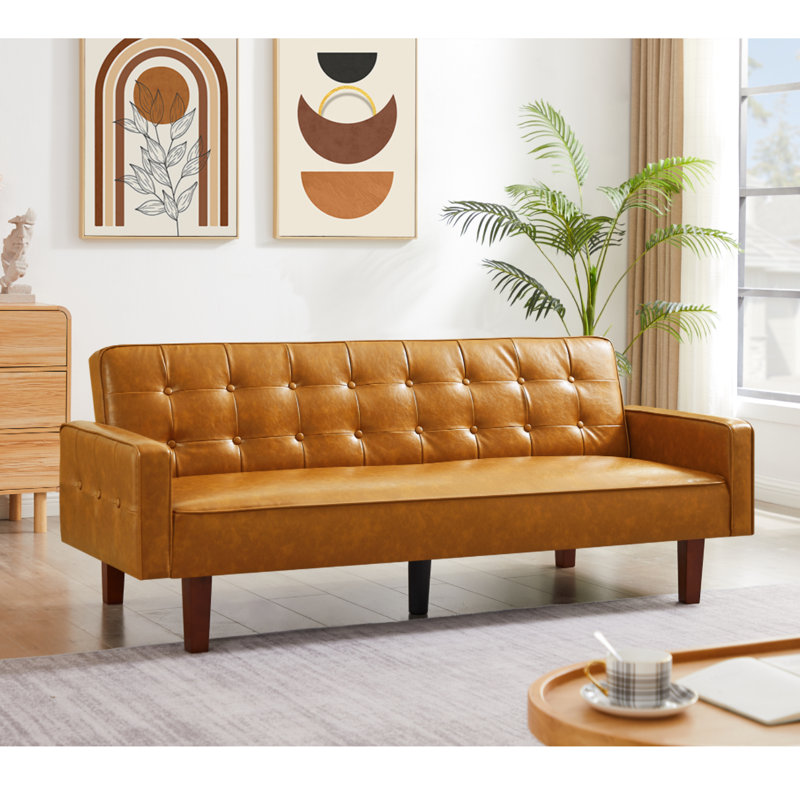 Canapé-lit convertible en cuir synthétique 74,4 po, brun, Brown