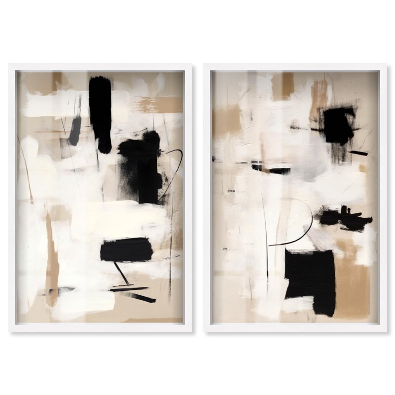 Ensemble de décor mural abstrait « Shadowbox Print » – Ensemble de décor mural bohème doré par Art Remedy, cadre noir, 10 x 15