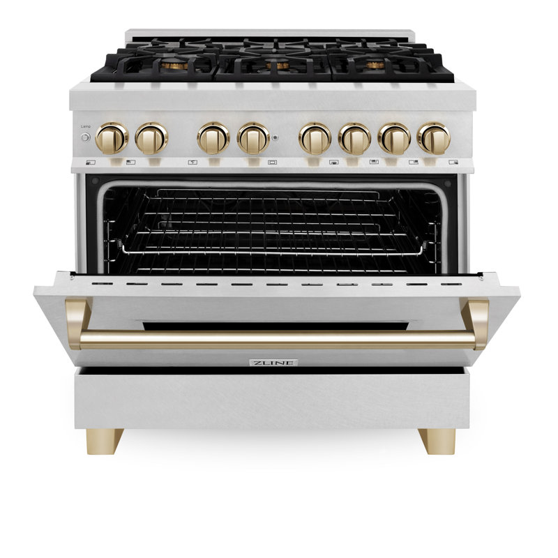 ZLINE Autograph 36" Legacy Dual Fuel Range, Gold Satin Stainless Steel