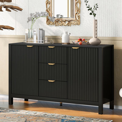 Sideboard with Wave Design - 3 Adjustable Shelves, 3 Drawers & Soft-Close Doors, Storage Console Table with Metal Handles, Suitable for Study, Hallway and Living Room