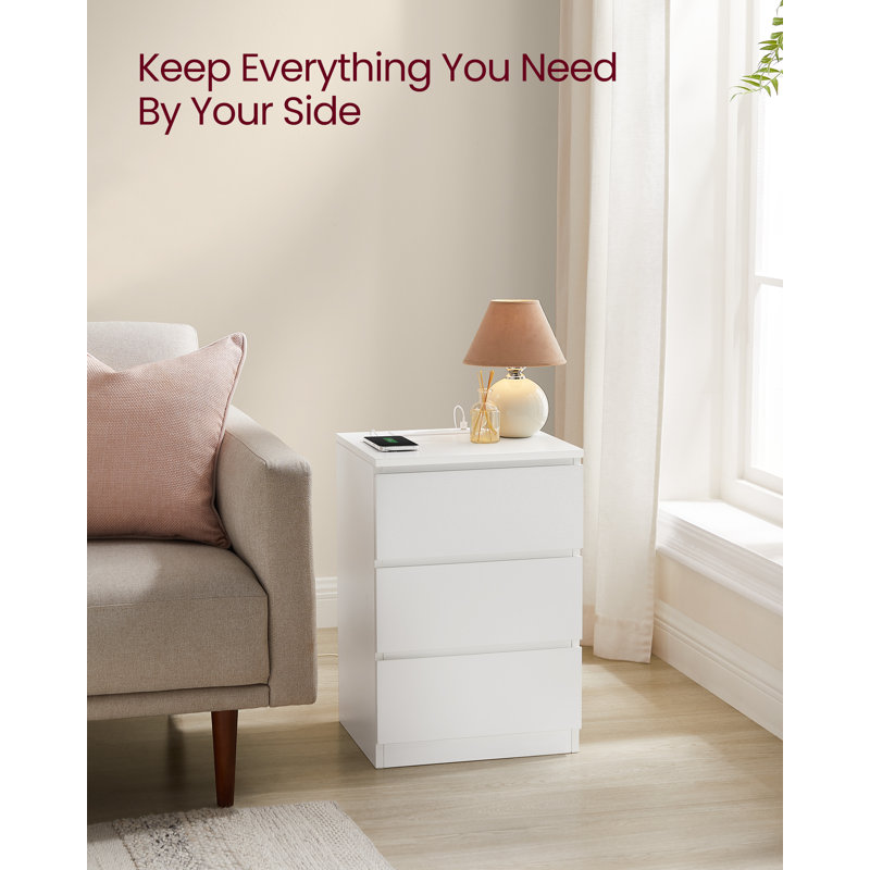 Rumena 40cm W Manufactured Wood Bedside Table, White