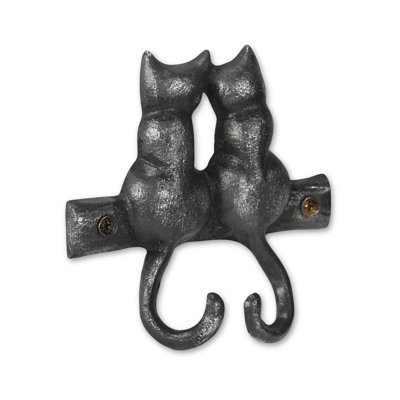 Two Hook 5" Black Cast Iron Cats Wall Hook