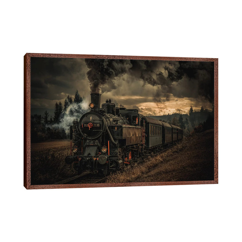 Gold Digger Train by Hubert Bichler - Print on Canvas, Classic Brown Wood Floater Framed, 45.72cm H x 66.04cm W x 3.81cm D