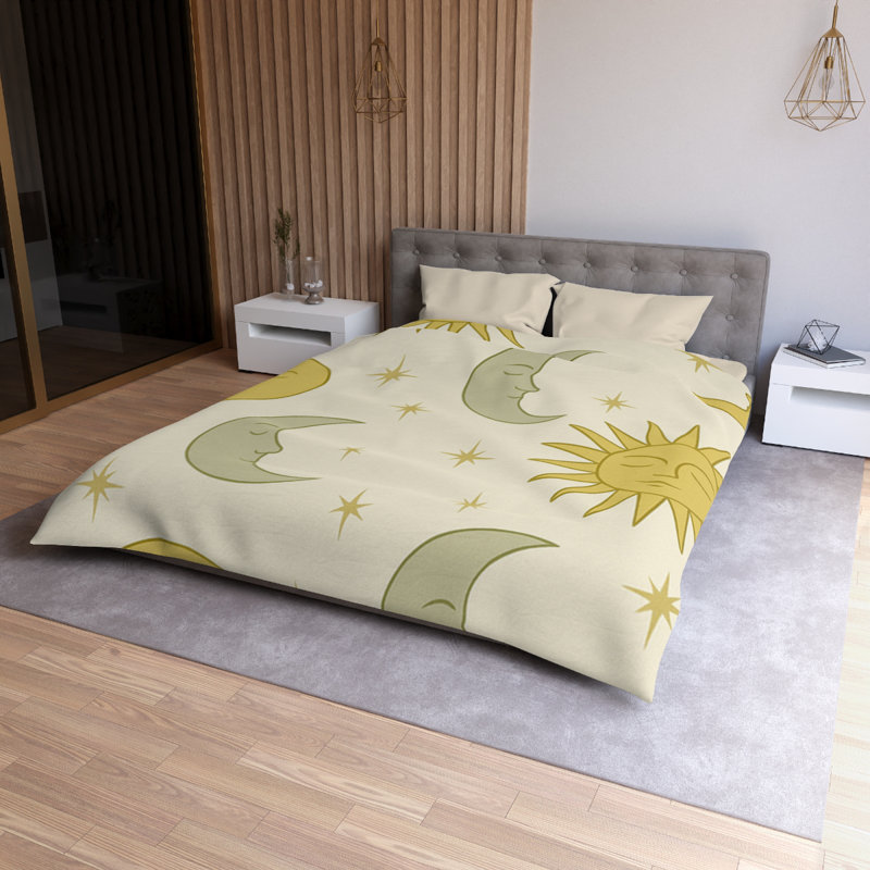 Microfiber Duvet Cover Boho Style, Design 53, Queen Duvet Cover, Cream