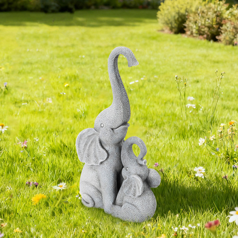 Statue 18,25 po H en résine mère et bébé éléphant