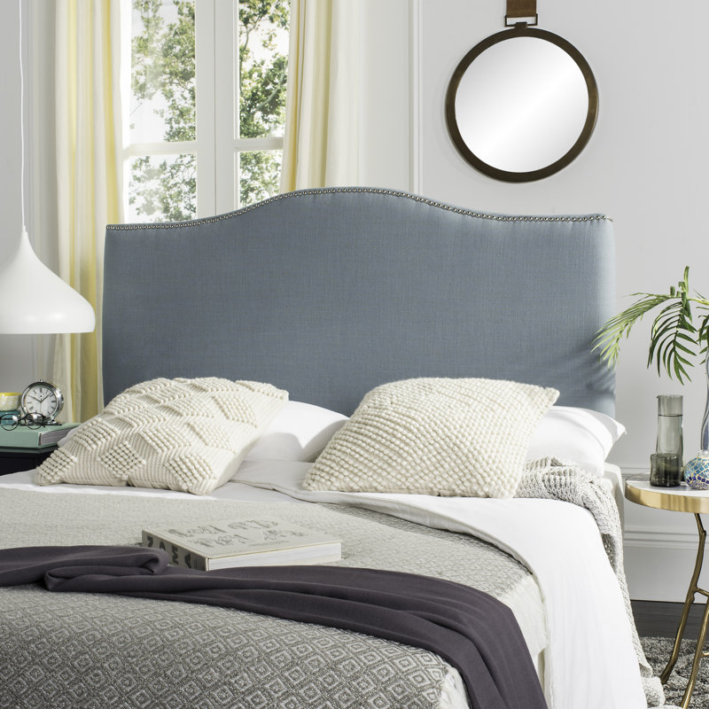 Laken Upholstered Panel Headboard, Silver, Queen, Sky Blue Polyester Blend