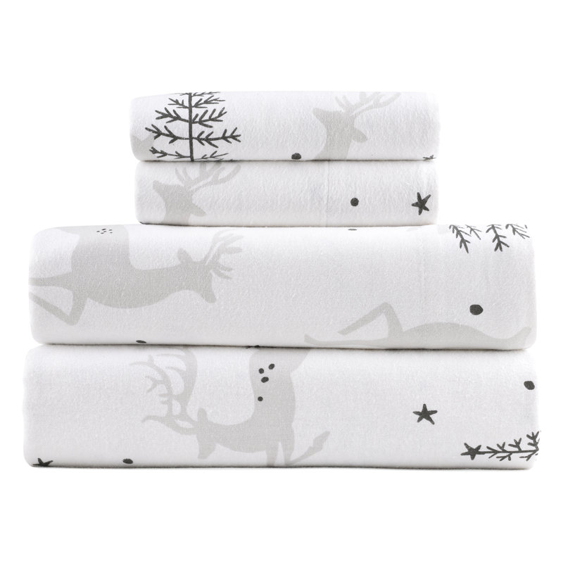 Kathy Ireland 100% Turkish Cotton Flannel Sheet Set, Twin Sheet Set + 1 Fitted Sheet + 1 Pillowcase, Chirstmas Deer