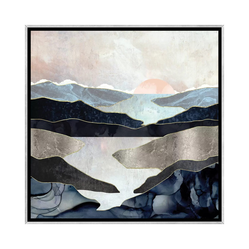 Blue Mountain Lake - impression d'art graphique, Aucun mat, Toile avec cadre argenté, H 18 po x l 18 po x 1,5 po