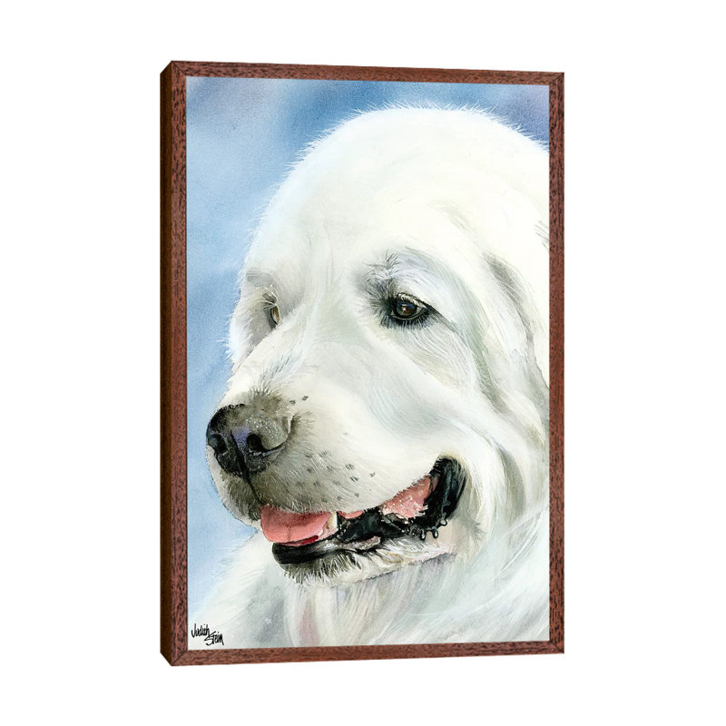 A Certain Elegance - Great Pyrenees by Judith Stein - Painting on Canvas, 66.04cm H x 45.72cm W x 3.81cm D, Brown Framed