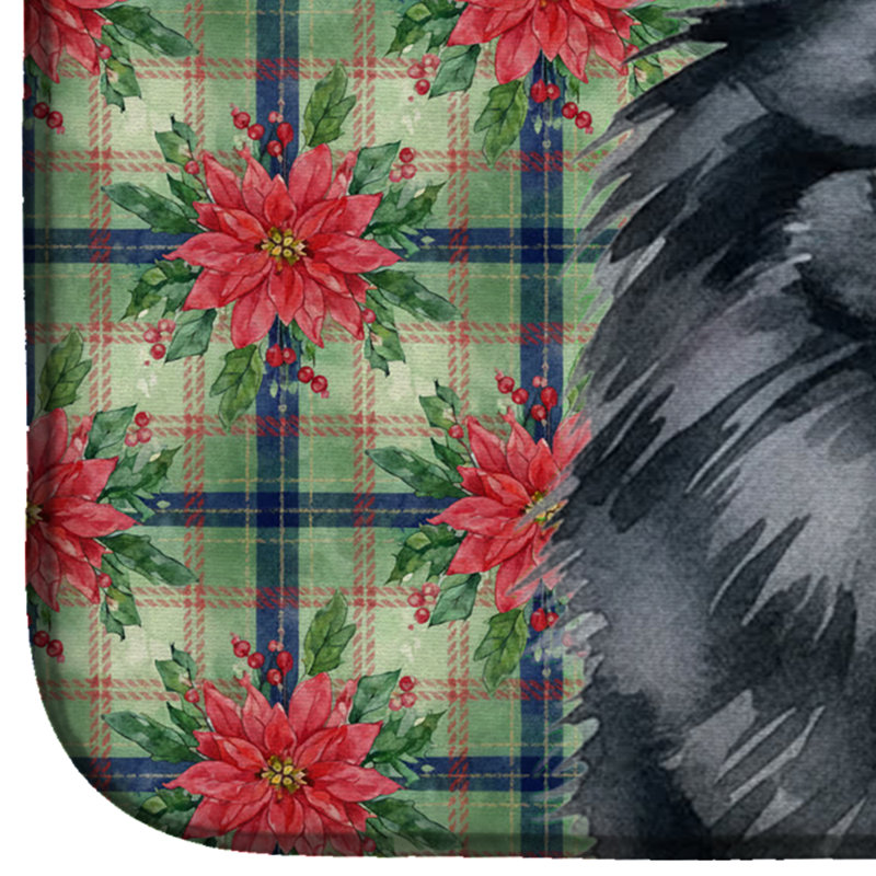 Tapis de vaisselle noir Pomeranian Christmas PoinsettIas