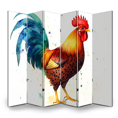 Paravent rustique 4 panneaux pliant paravent Royal coloré coq aquarelle plumes vibrantes Artistique Splash toile séparateur de pièce Autoportant protecteur mural cloison d'intimité