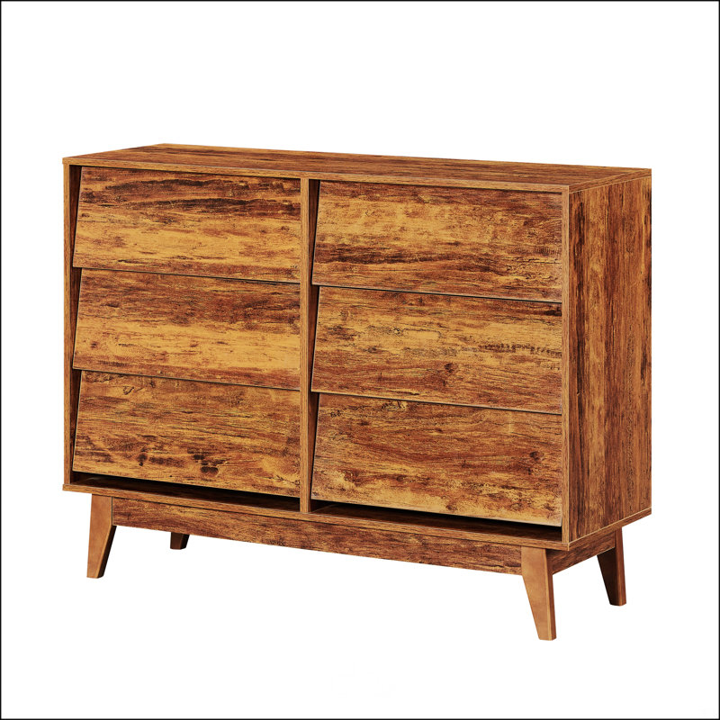 La commode double 6 tiroirs présente un design rétro et biseauté