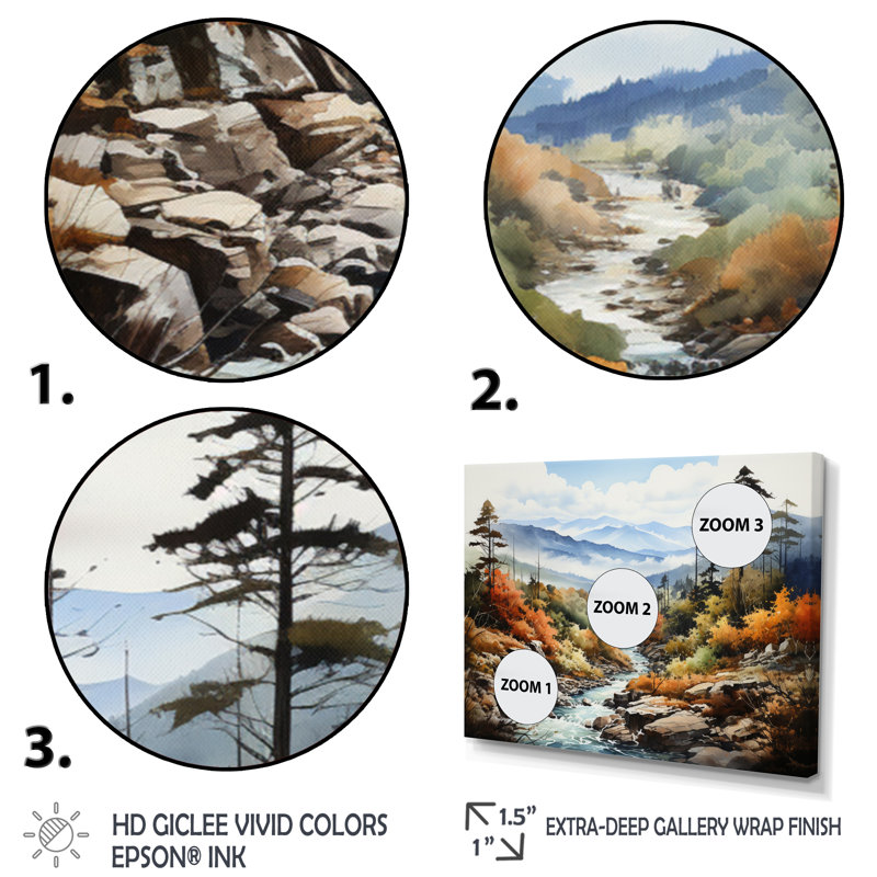 Forêt de Berrick, Great Smoky Mountains II - reproduction, H 16 po x l 32 po x P 1 po, Cadre doré simple