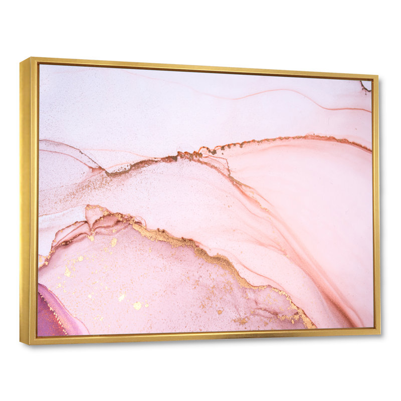 Reproduction d'art sur toile, or et rose marbré, H 8 po x l 12 po x P 1 po, Toile avec cadre flottant or