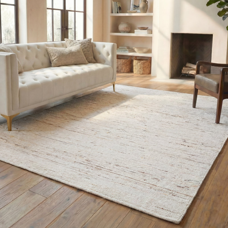 Tapis en laine / coton tissé à la main Ardolino Natura en ivoire / gris clair, Rectangle 8 pi x 10 pi