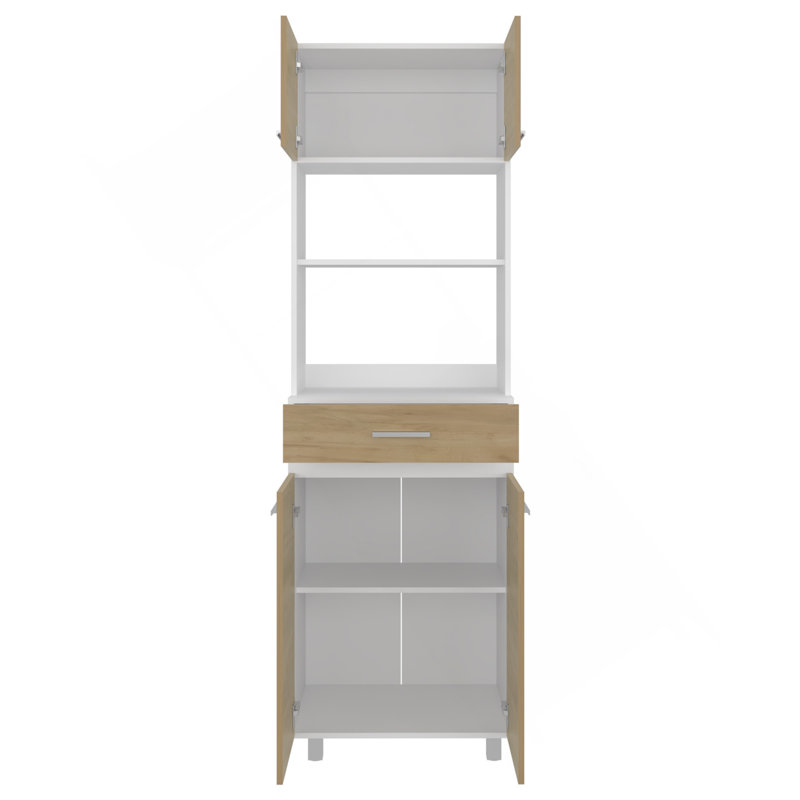 Garde-manger, 4 portes, 1 tiroir, 4 pieds, 4 tablettes, chêne naturel / blanc