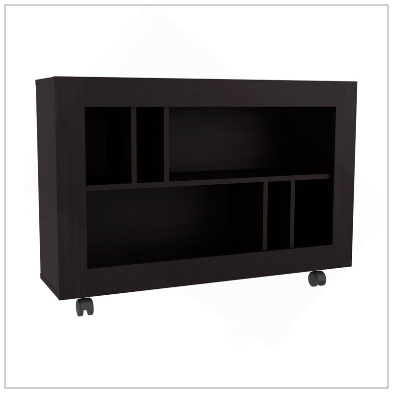 Console console, 5 tablettes, 4 roulettes, Noir