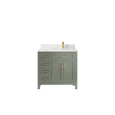 Cambridge 36 In. W X 22 In. D Right Offset Sink Bathroom Vanity In Evergreen With Cove Edge Quartz
