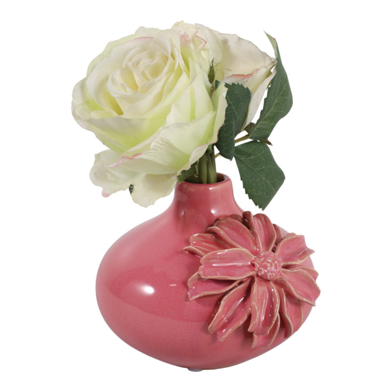 Vase floral en céramique embossé à motif floral pour table de salon - Vase haut pour la maison