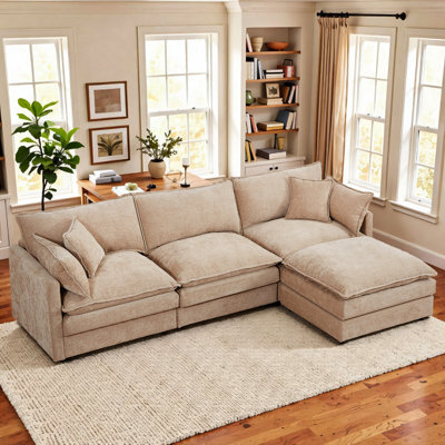102''Wide L-Shaped Living room sofa, Modular Sectional Sofa, 4 Seater Sofa Comfy Cloud Couch Chenille Upholstered Sofa with Ottoman,Coffee