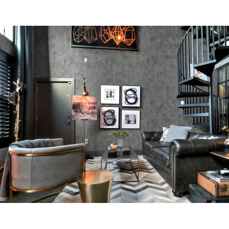 Black Cement Wallpaper Peel And Stick 15.7" X 394" Roll For Accent Wall Decor