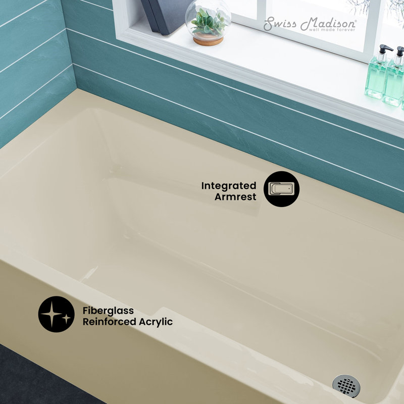 Baignoire d'angle Voltaire 54 po x 30 po avec bonde à droite et tablier, couleur biscuit, Brushed Gold, Droite