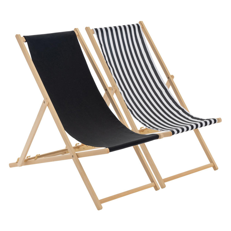Reclining Folding Deck Chair, Black