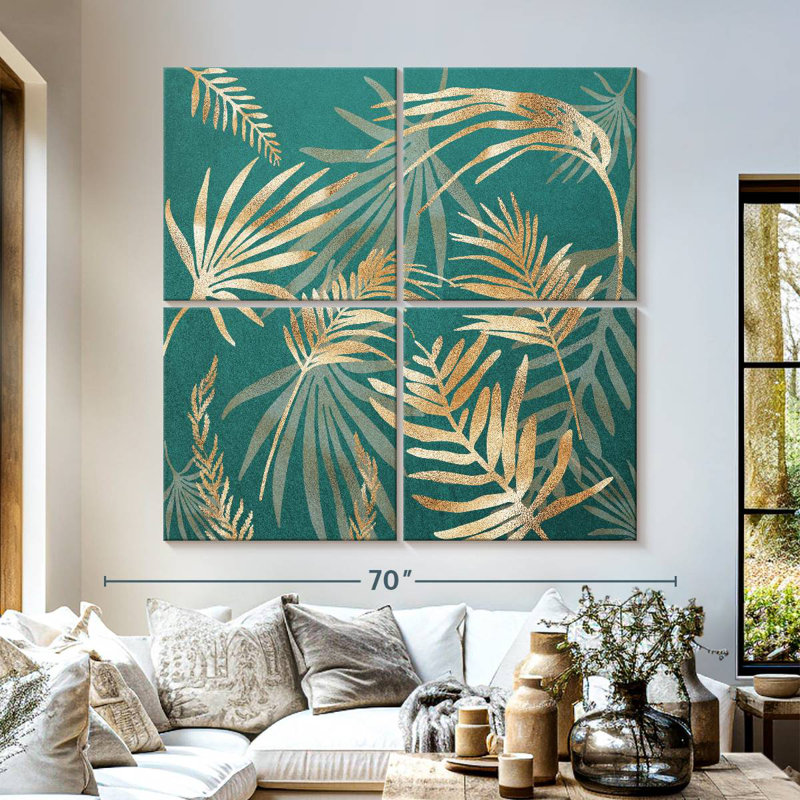 Harnek Glam Leaves Teal V, 57" H x 57" W