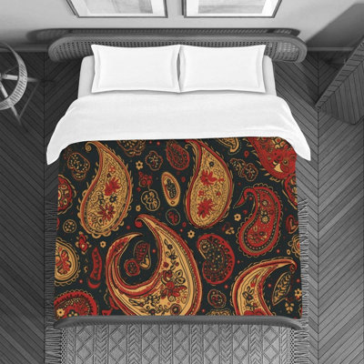 Botanical Gold/Red Microfiber Duvet Cover