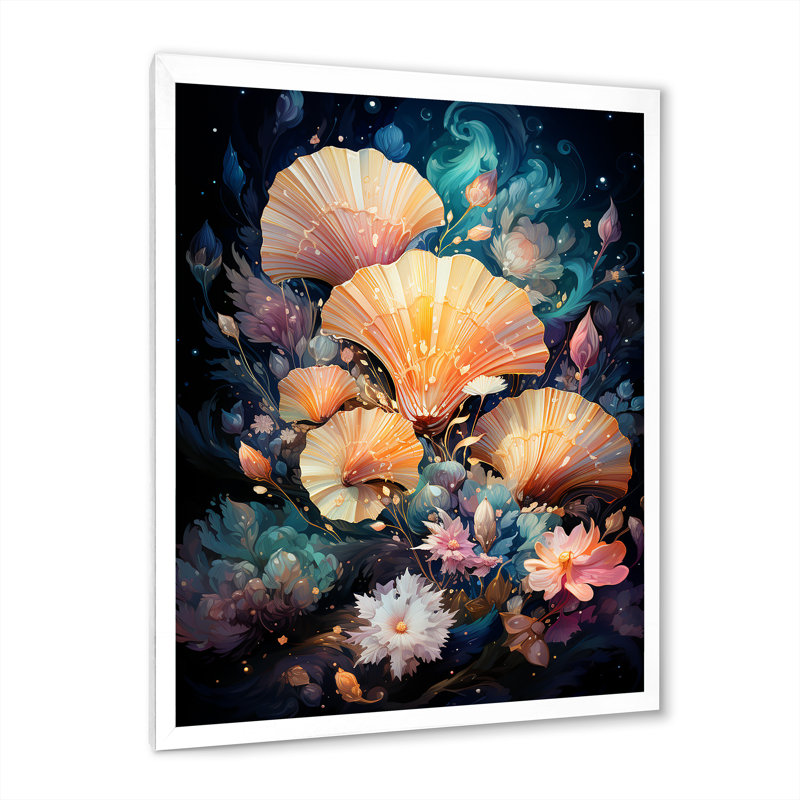 Coquillages dans une galaxie cosmique sur toile, H 32 po x l 16 po x P 1 po, Cadre simple blanc