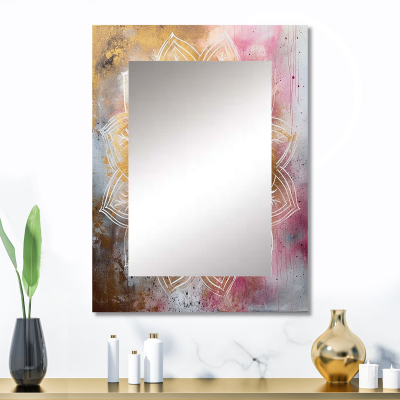 Rose Gold Mandala I - Boho Mandala Large Mirror, Traditional Decorative Wall Mirror, Printed Metal Art, 32" x 24"