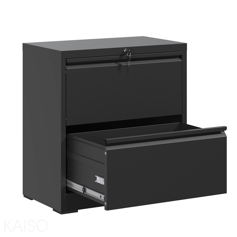2 Drawer Lateral File Cabinet With Lock, Metal Lateral Filing Cabinet For Home Office, Steel Wide Horizontal Filing Cabinets For Letter/Legal/A4/F4 Hanging Files (Black)