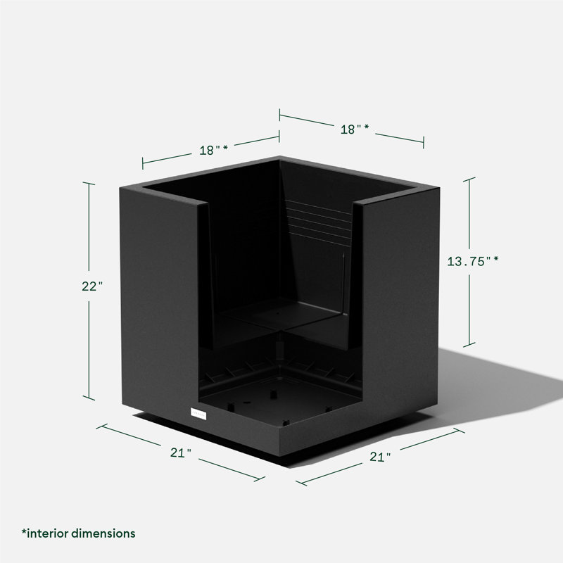 Block Series Cube Planter, 22.25" H x 21" W x 21" D, Black