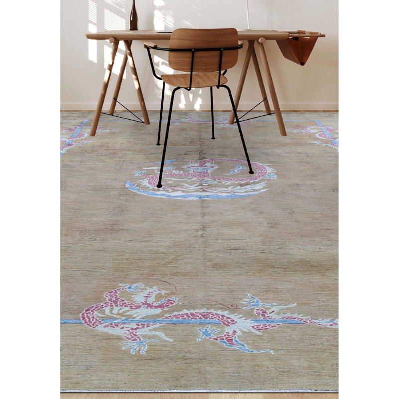 Kotanabad Wool Area Rug in Taupe/Pink/Light Blue