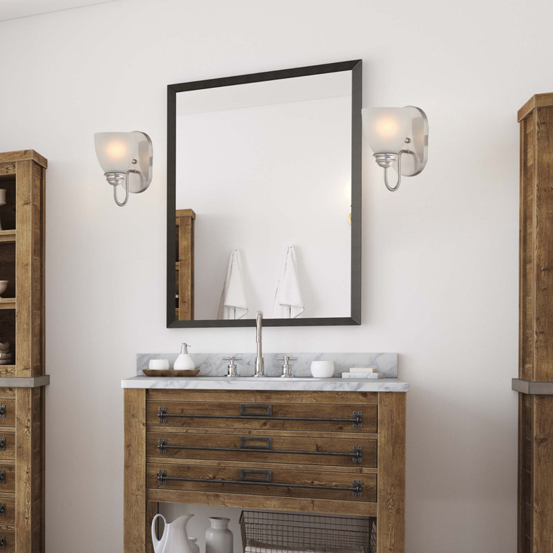 Mari 1-Light Indoor Brushed Nickel Mini Bath or Vanity Light Wall Mount or Wall Sconce with White Frosted Glass Bell Shade