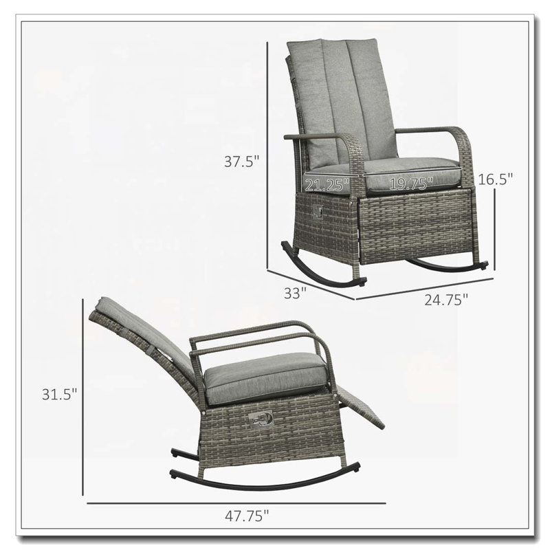 Chaise berçante d'extérieur en osier et rotin, Gris, Gris